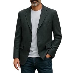 100% Cashmere Blazer Mens 42R Charcoal Grey Tailored Luxury Sport Coat Jacket